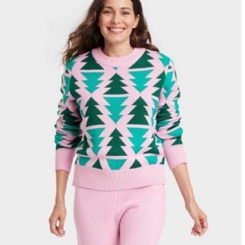 Grayson Threads Knit Christmas Tree Pink Green Sweater Women’s XXL 2XL